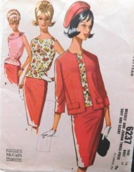 6237 McCalls 1962 3 Piece Suit, Sleeveless Overblouse, Cardigan Jacket, Skirt, Scarf Pattern 14 34B Uncut